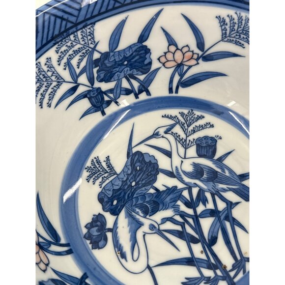 Blue & White Porcelain Bowl Floral & Crane - Picture 6 of 8